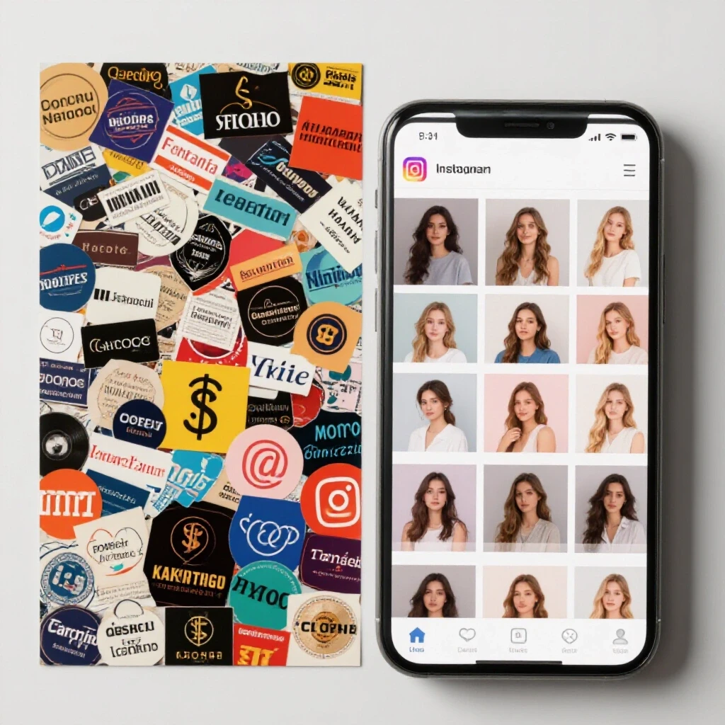 Split image showing chaotic advertising landscape on one side and clean Instagram feed on the other reflecting budget-friendly marketing.