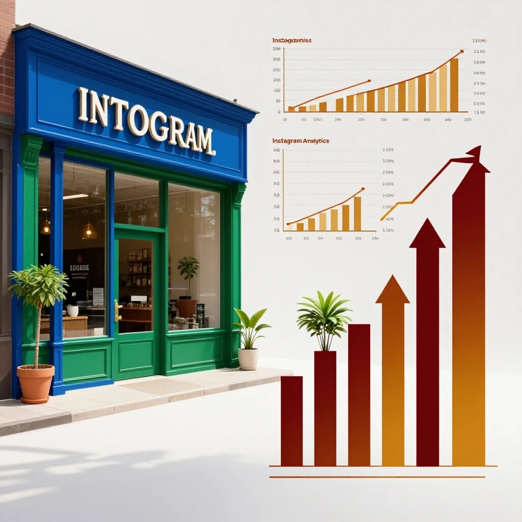Split-image of a local business storefront and Instagram analytics graphs symbolizing growth.