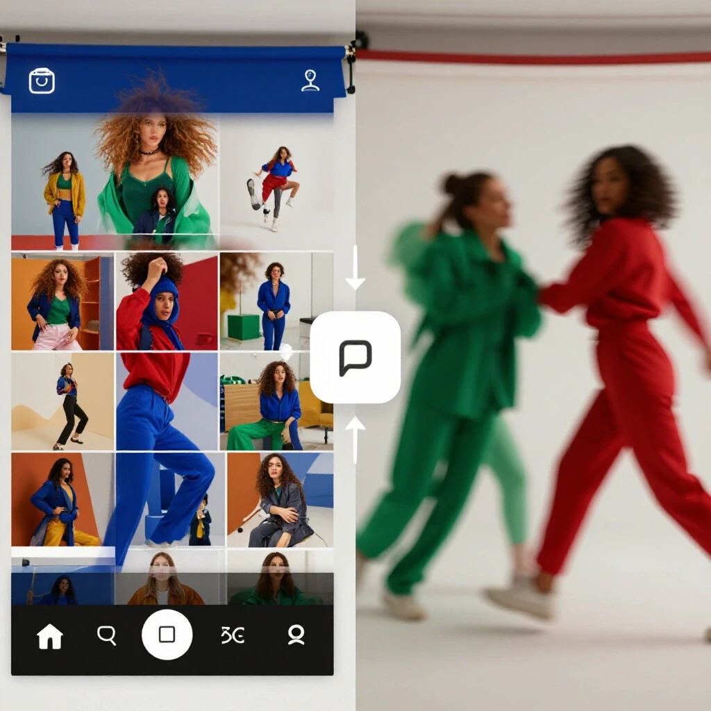 A visually striking comparison of an Instagram Story and Reel, emphasizing vibrant colors and interactive elements.