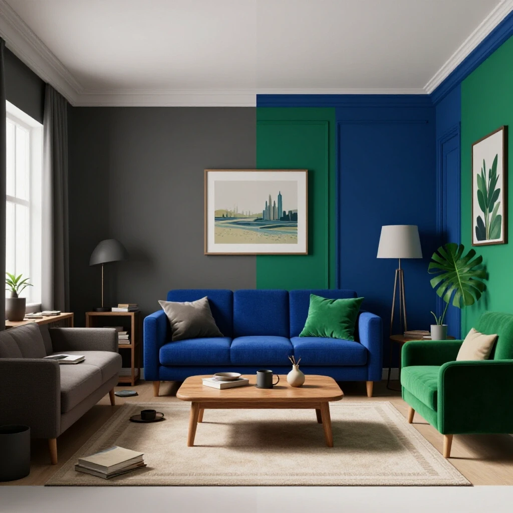 A striking split-screen comparison of a cluttered room versus a beautifully styled interior, showcasing design transformation.