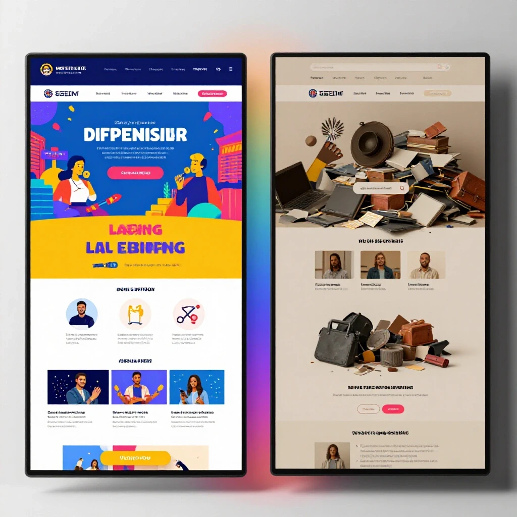 A striking split-screen image comparing vibrant and dull landing pages, emphasizing conversion performance.