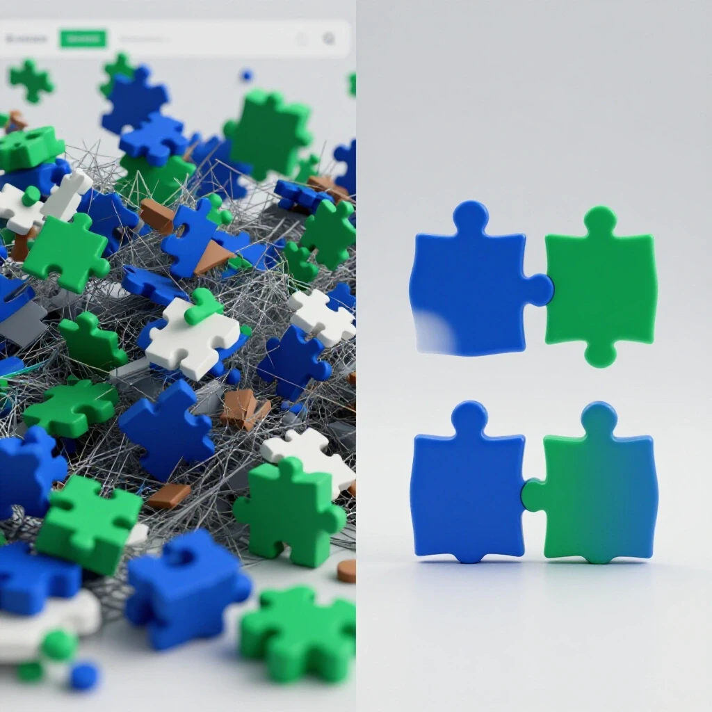A contrasting split-image showing a cluttered landing page on one side and a clean design on the other, symbolizing clarity.