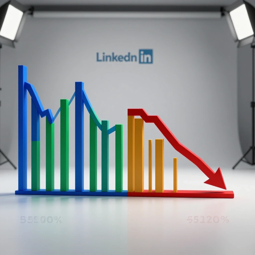 A split-image showing a vibrant upward graph on one side and a dull downward graph on the other, illustrating LinkedIn growth comparisons.