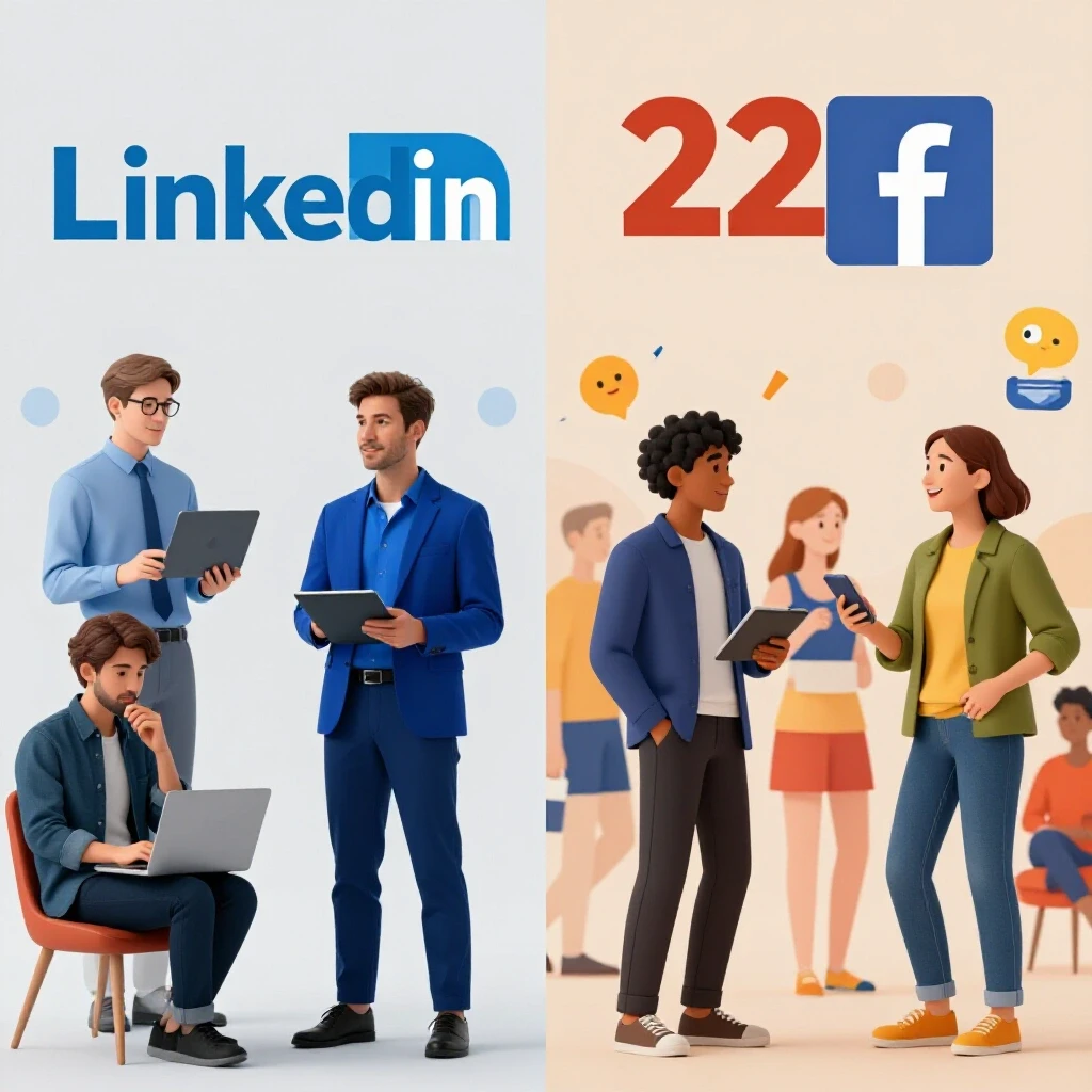 A visual comparison of LinkedIn's professional networking and Facebook's social interaction for B2B lead generation.