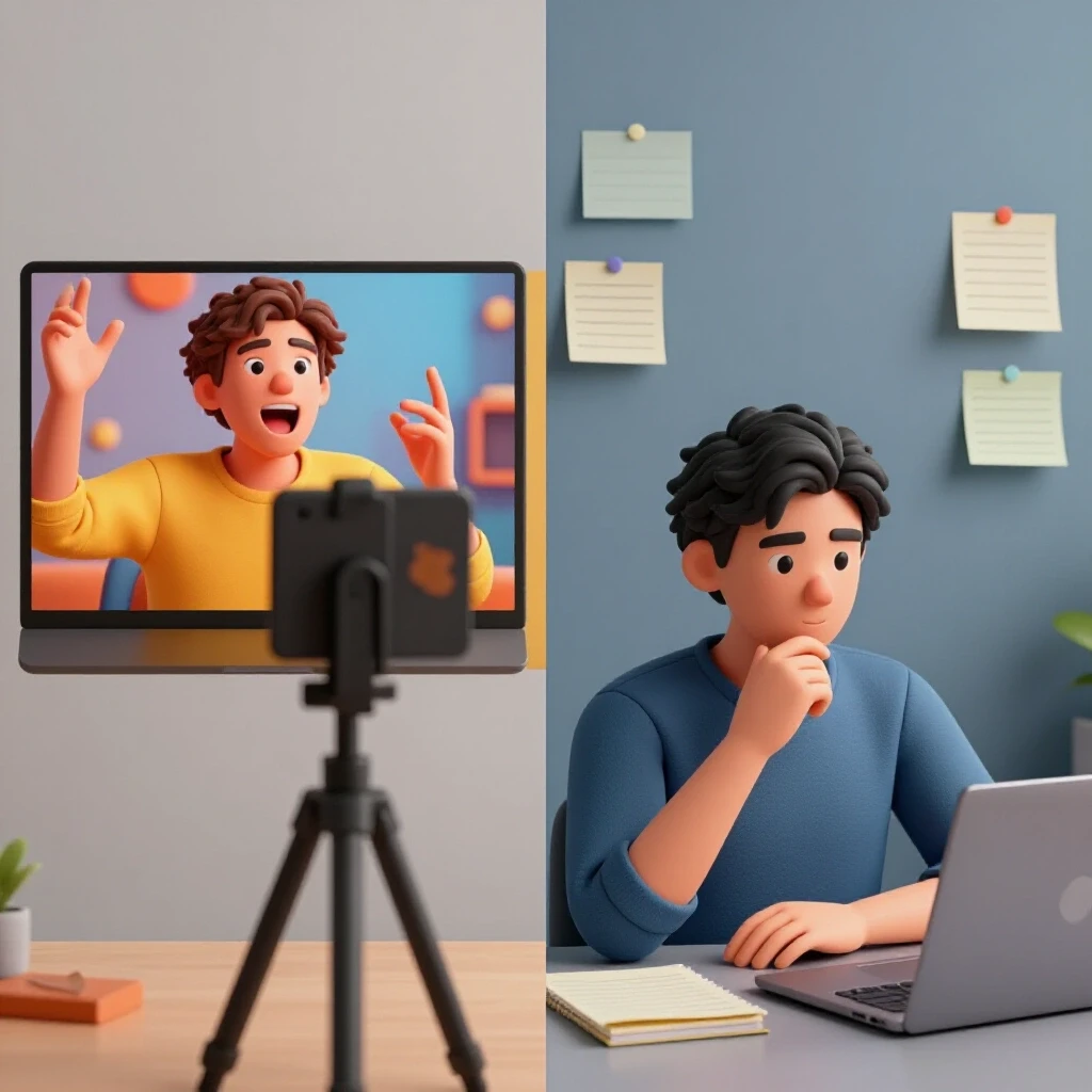 A visually striking contrast of short-form and long-form video viewing experiences on a split-screen.