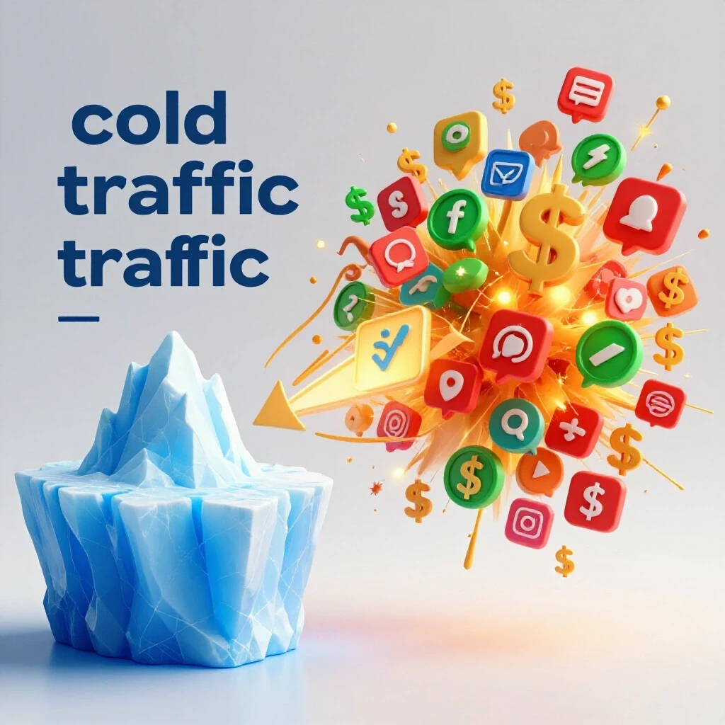 A striking visual representation of cold traffic transforming into vibrant social media engagement, illustrating how to lower CPA with paid ads.