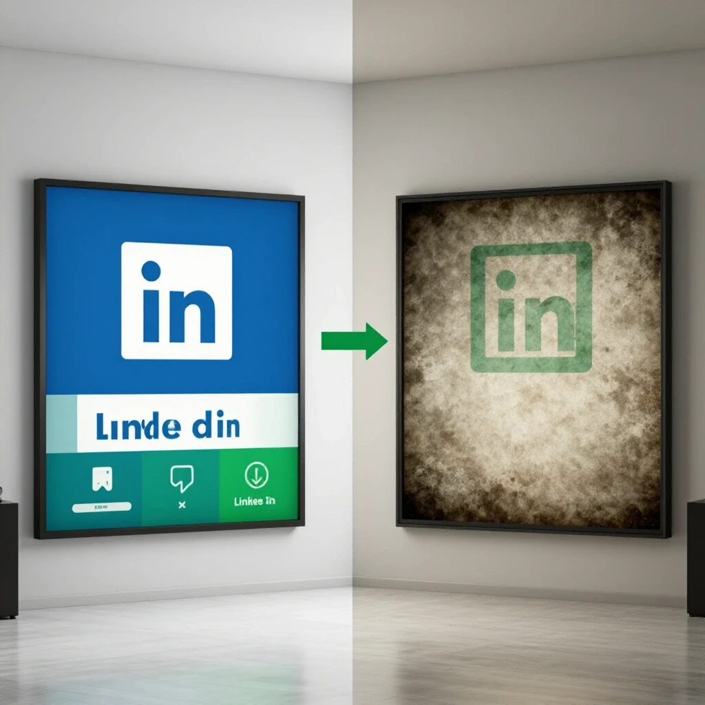 A vibrant LinkedIn ad contrasting with a worn-out ad, illustrating transformation for B2B marketing.
