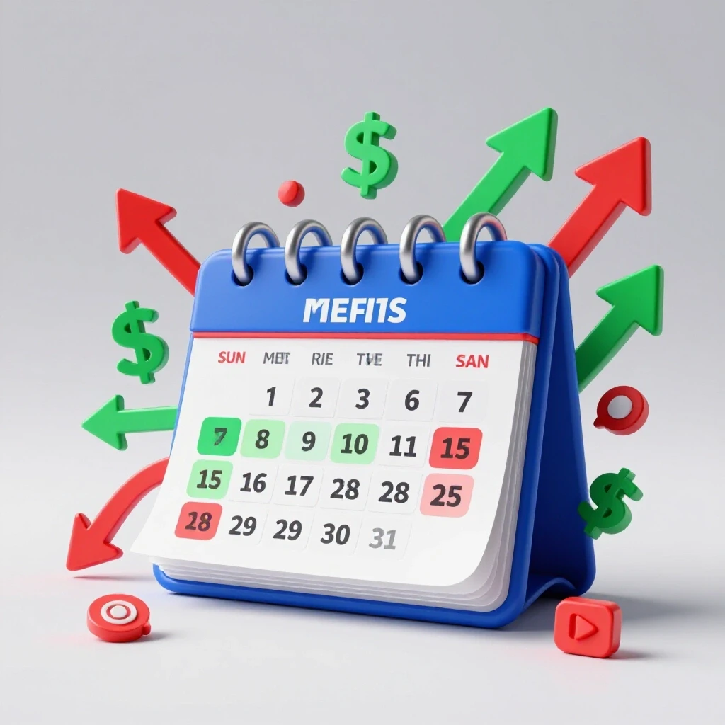 Vivid 3D image of a calendar highlighted for the first three months, surrounded by arrows and financial symbols.