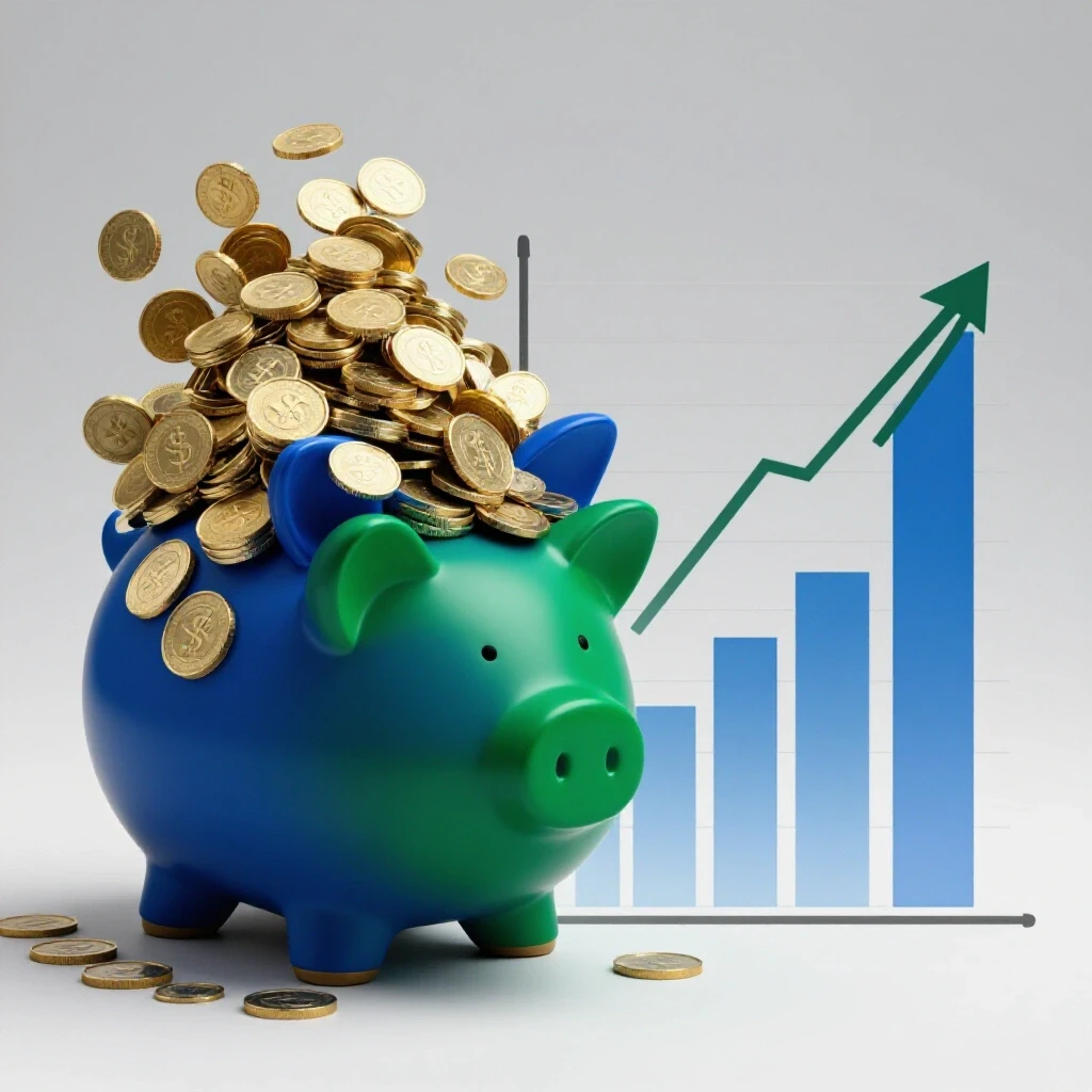 A split-screen image featuring a large overflowing piggy bank and a sleek upward-trending graph, contrasting overspending with budget growth.