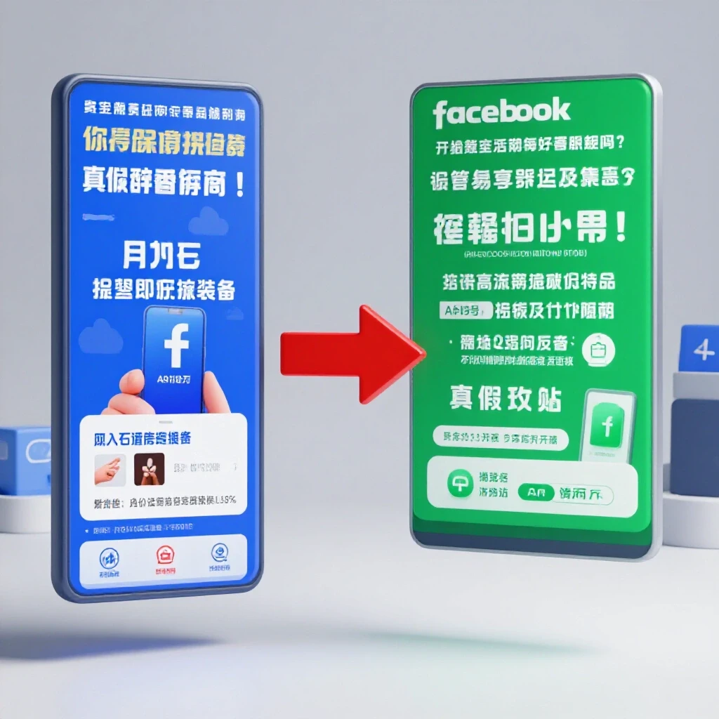 Split image showing two Facebook ad layouts in vibrant colors, symbolizing A/B testing effectiveness.