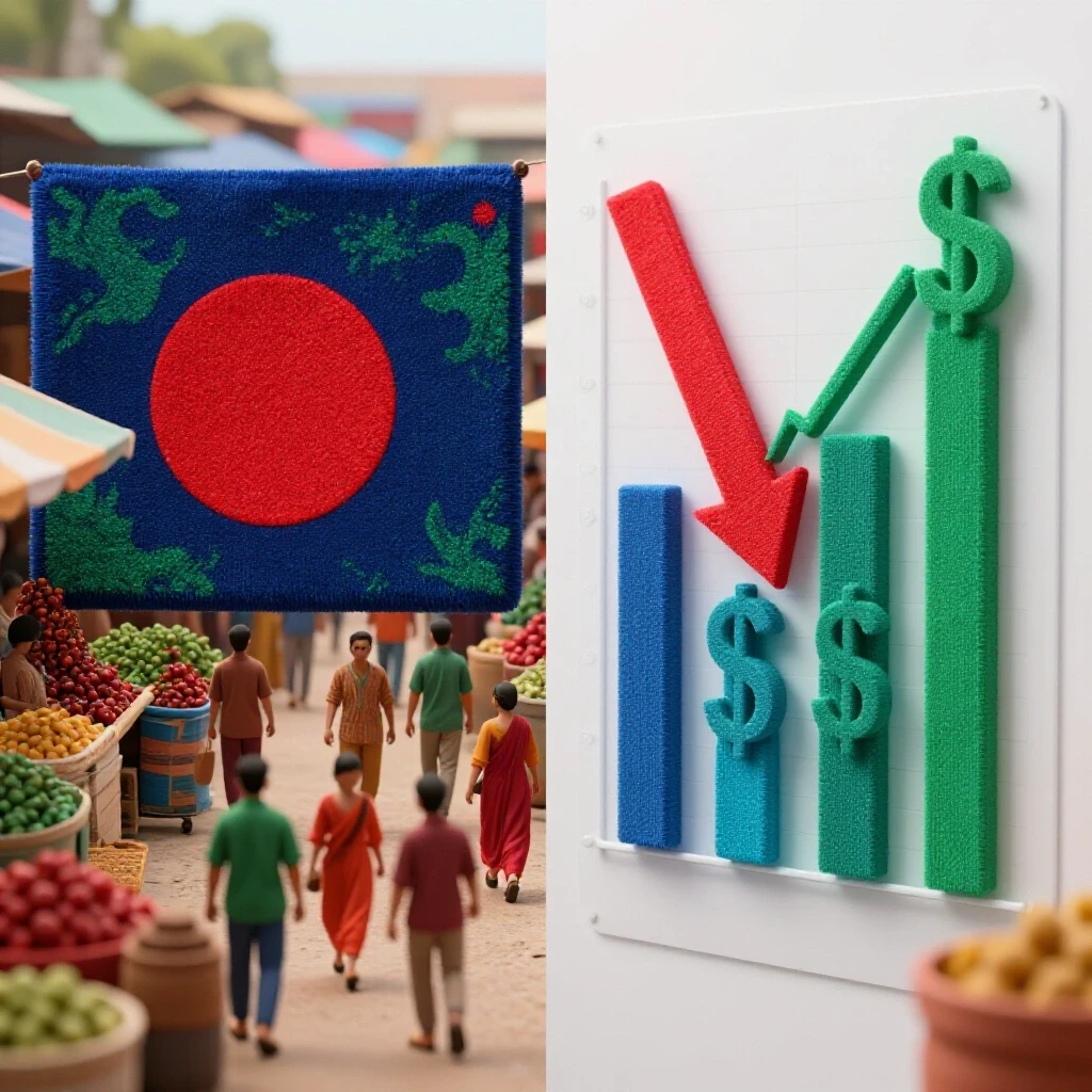 A split scene showing a colorful market in Bangladesh contrasted with a digital graph indicating Facebook Ads costs, enticing viewers to optimize expenses.
