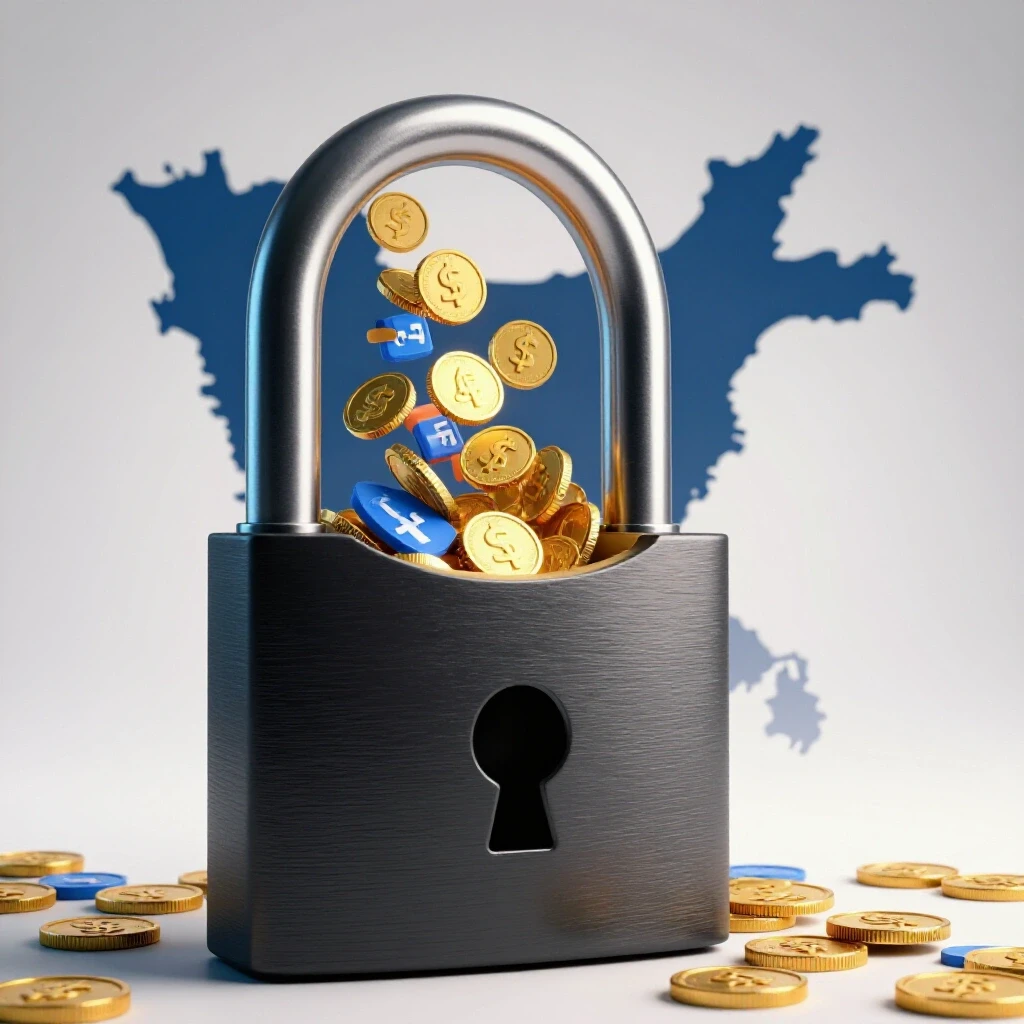 A stylized padlock partially open with colorful Facebook ad elements streaming out, set against the Bangladesh map background.