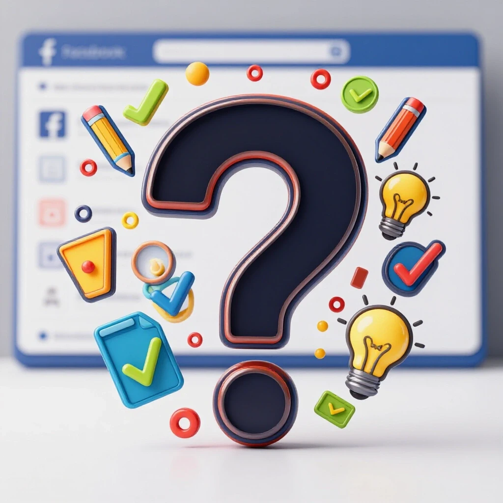 A vibrant question mark with colorful quiz icons highlighting strategies for quiz ads on Facebook.