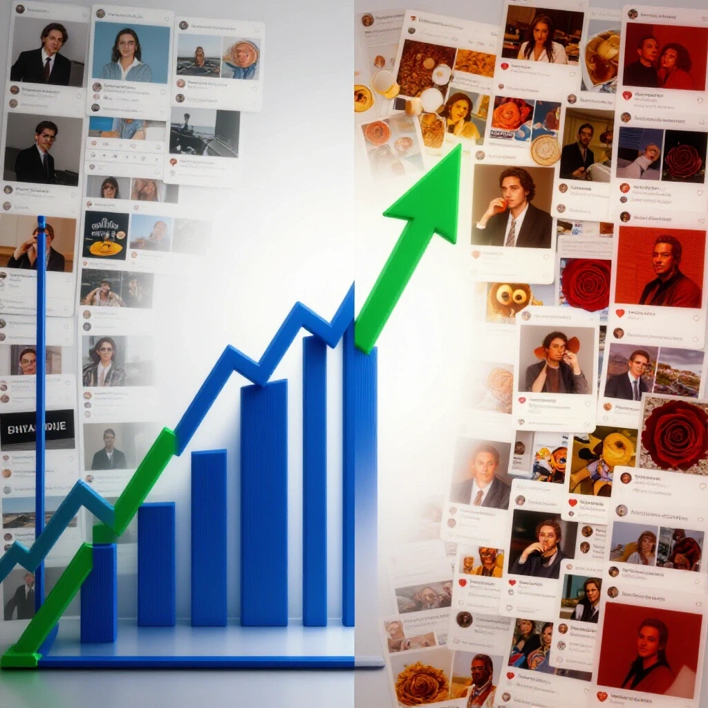 A split-screen image showing a vibrant graph and a chaotic social media feed, representing Facebook Ads growth.