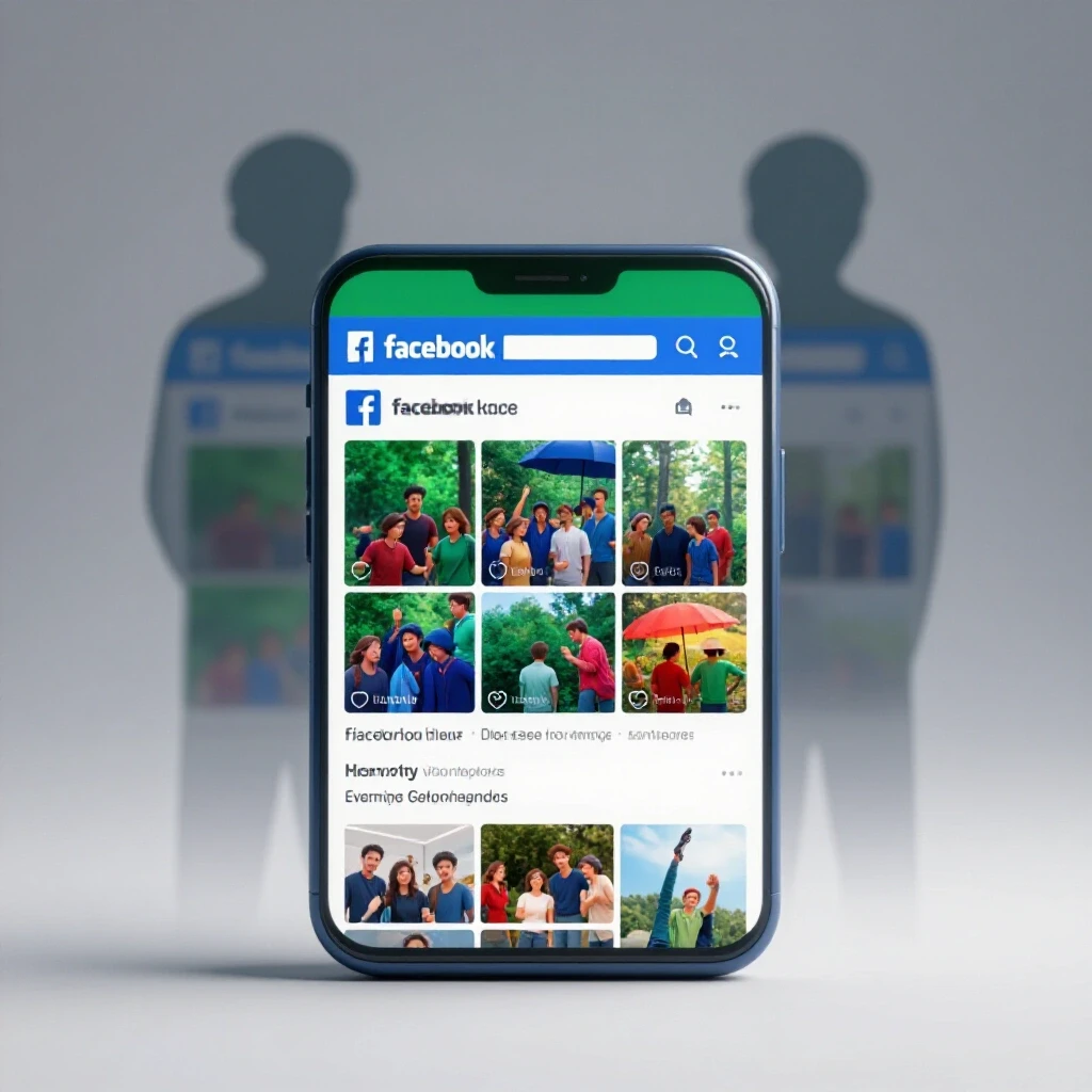 A vibrant Facebook page contrasted with a faded silhouette, symbolizing memory and engagement loss.