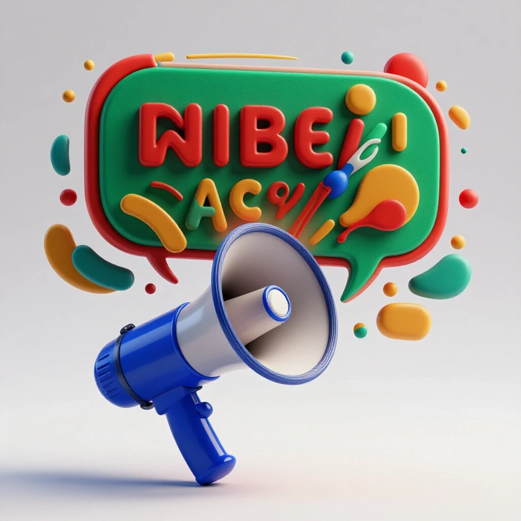 A 3D-rendered megaphone transforming into a colorful speech bubble against a bright studio background, symbolizing brand communication.