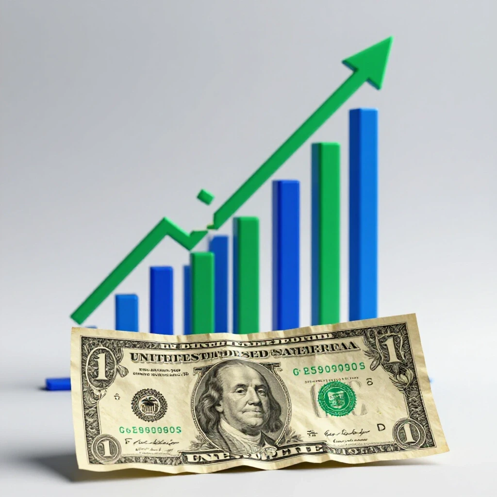 A vibrant upward-trending graph with a crumpled dollar bill in the foreground symbolizing cost and performance in Facebook Ads.