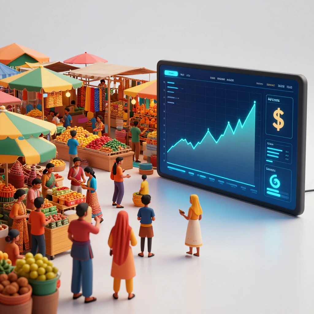 A vibrant marketplace in Bangladesh on one side and a digital marketing dashboard on the other, representing Facebook Ads optimization.
