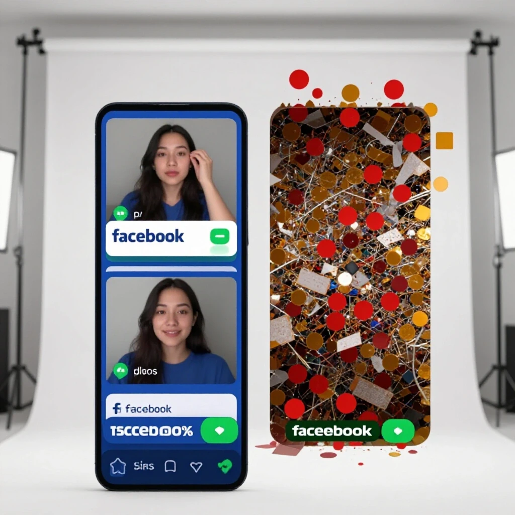 A split-screen image contrasting an optimized Facebook Reel Ad with vibrant engagement metrics against a chaotic, poorly sized version.