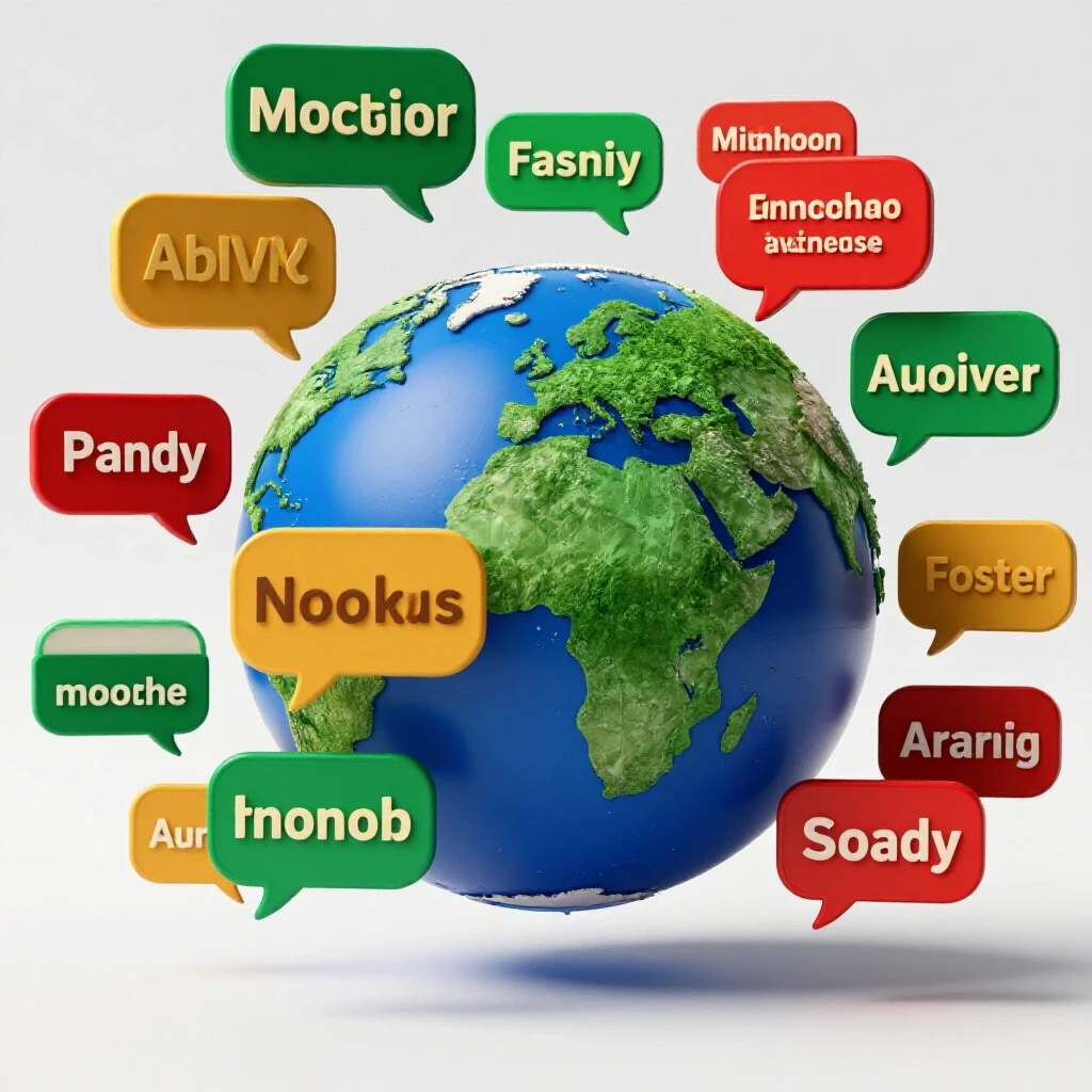 A vibrant globe with colorful speech bubbles representing different languages, highlighting language optimization in ads.