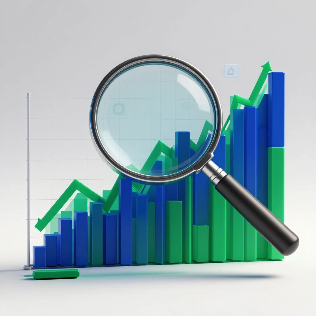 A magnifying glass over a colorful data graph with social media icons in the background, illustrating insights from leads.