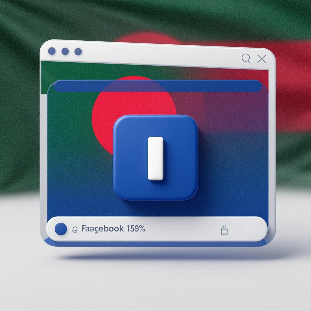 A vibrant pause button overlaying a Facebook ad interface with the Bangladesh flag integrated subtly in the background.