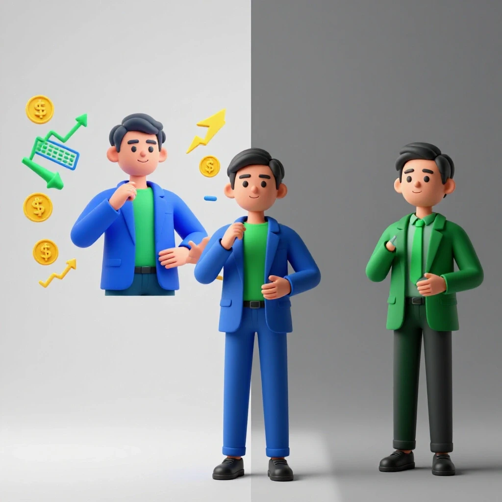A split-screen image showing a confident individual on a lively sales call on one side, and a dull setting on the other, focusing on the impact of personal branding.
