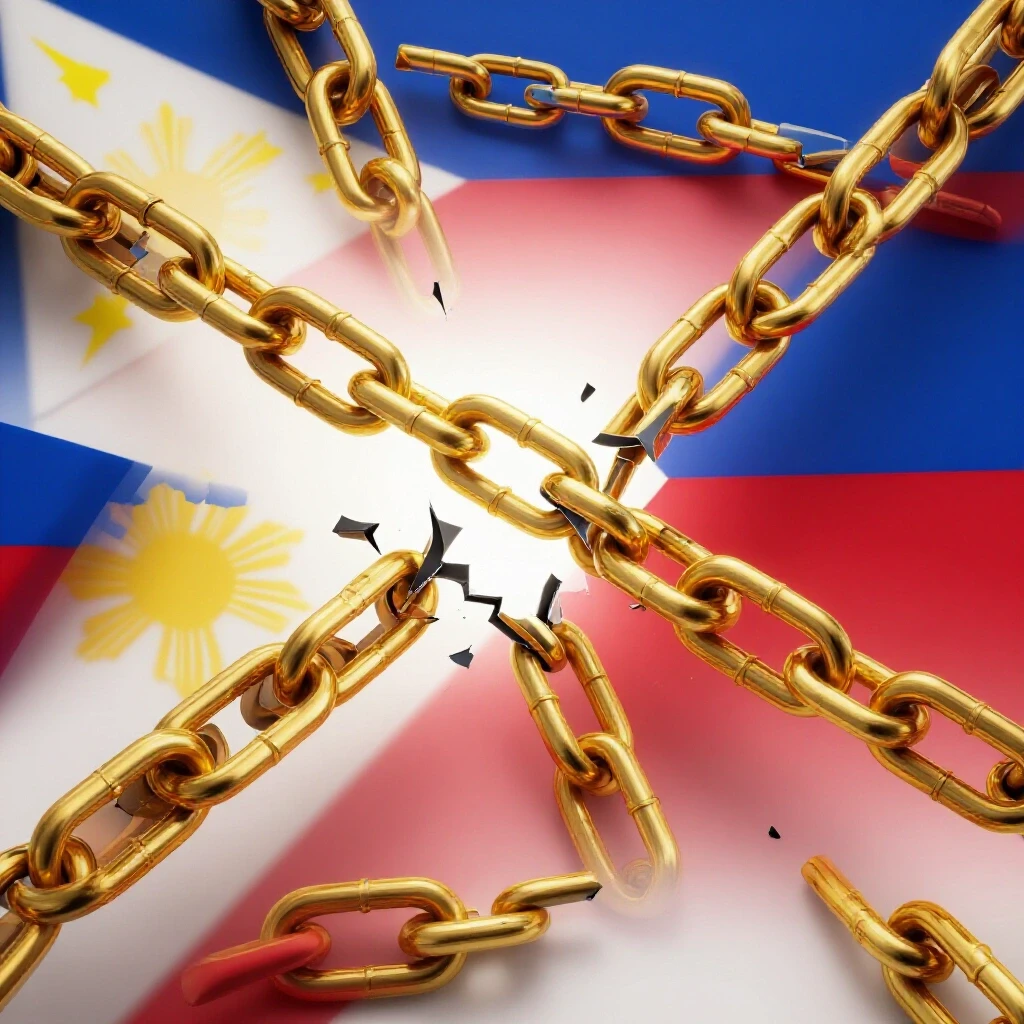 A broken chain being mended with gold links against a background featuring Philippine flag colors, symbolizing success in Facebook ads.