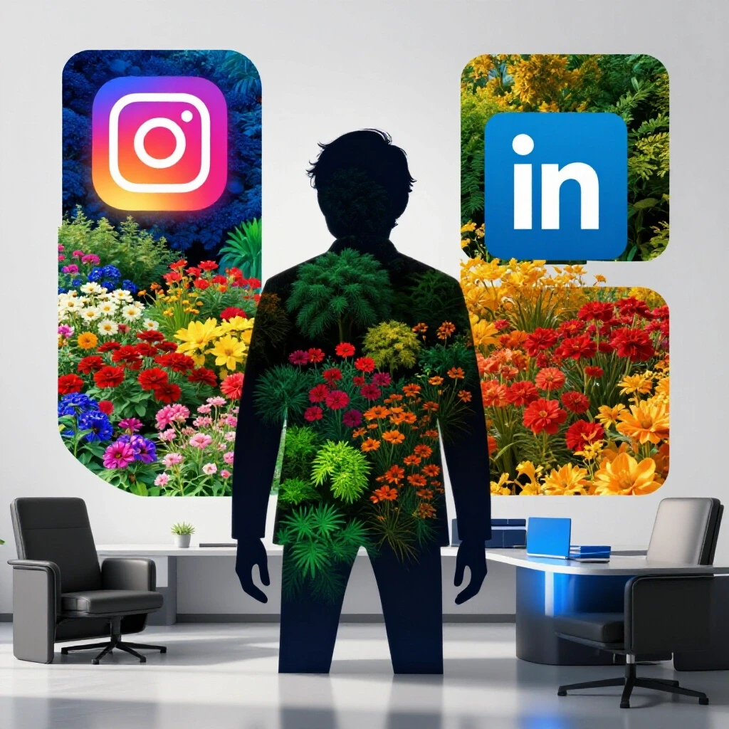Vibrant landscapes of social media platforms with contrasting silhouettes representing a membership brand at the center.