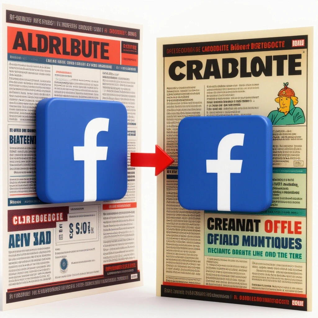 A split image featuring a bright Facebook logo and a cluttered Craigslist ad illustrating social media posting.