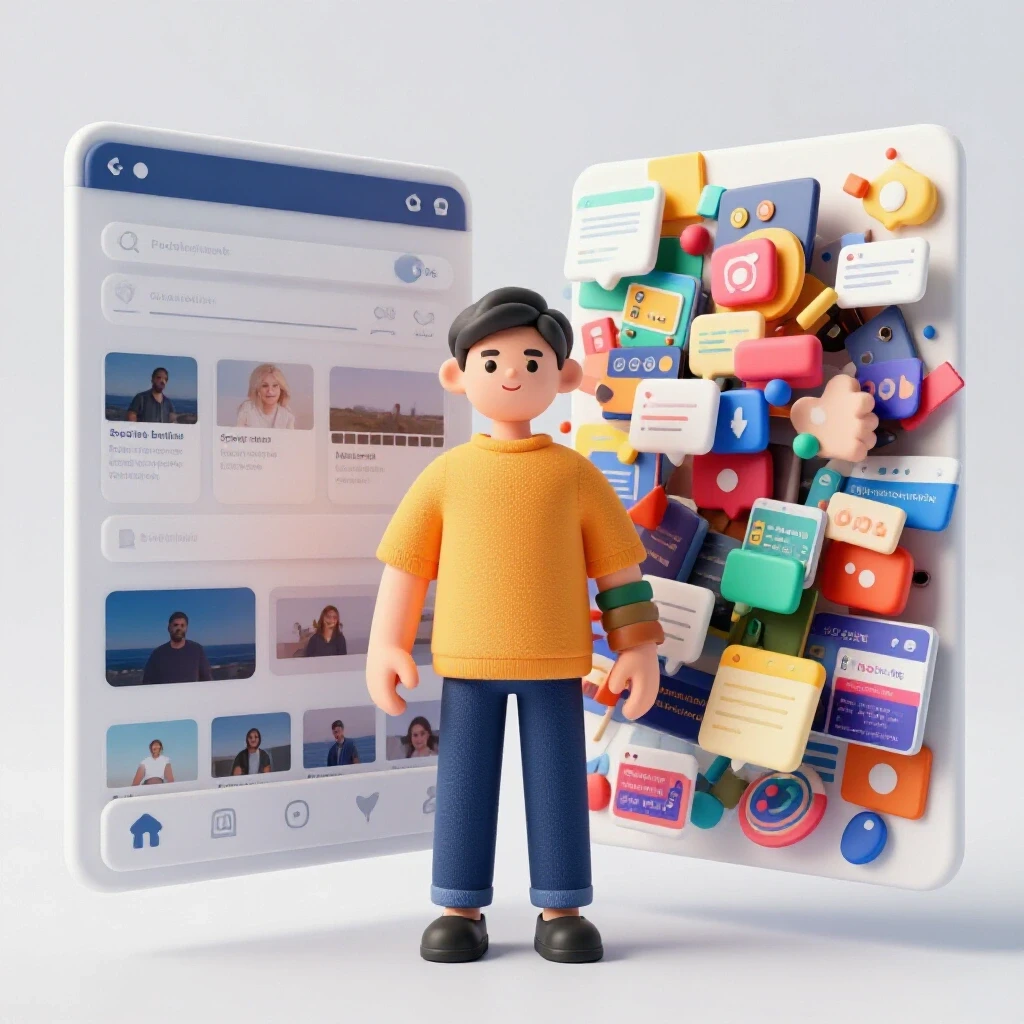 A split-screen comparison of a minimalist social media feed and a colorful, chaotic feed, highlighting social media strategy.