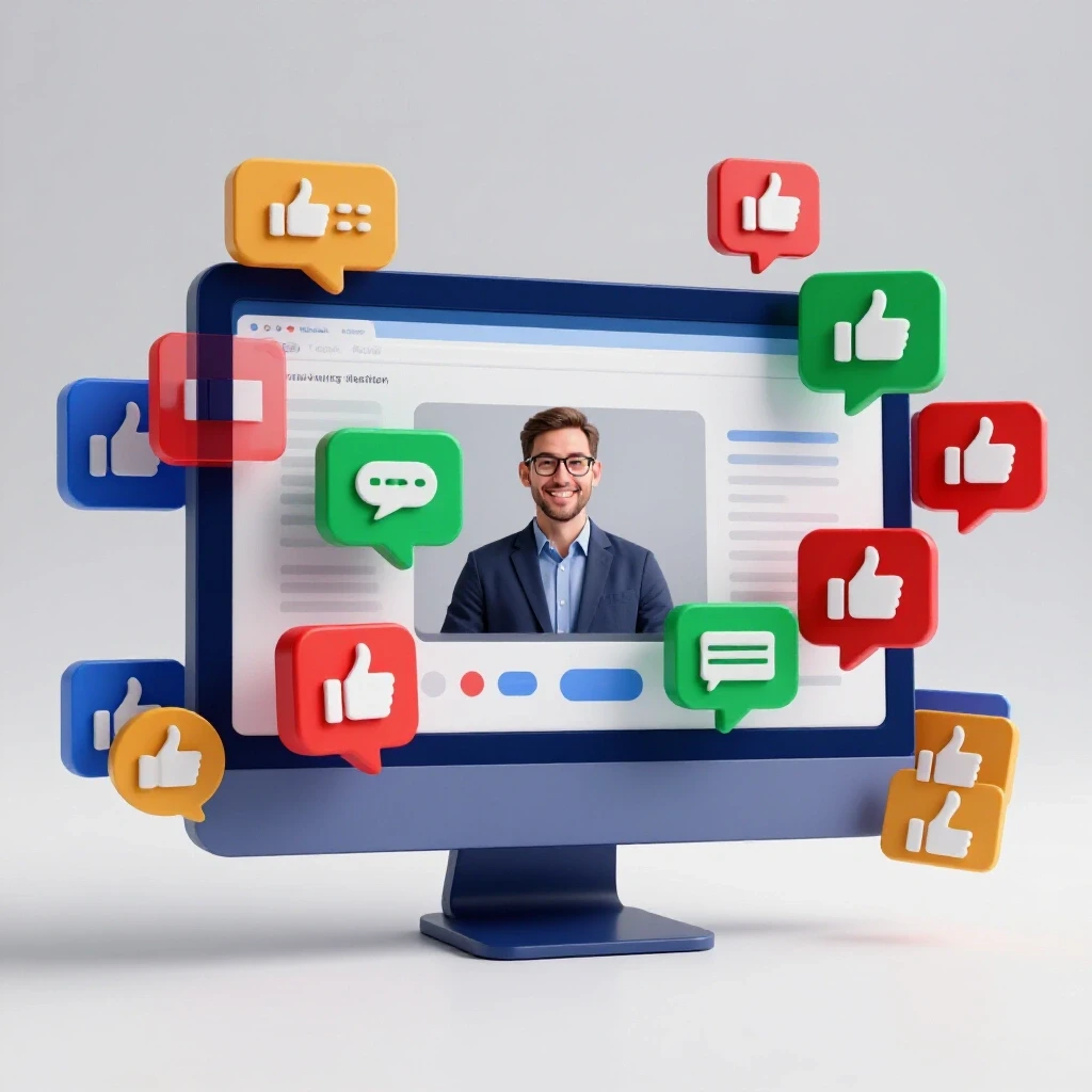 A computer screen displays a vibrant webinar interface surrounded by colorful social media icons engaging with it.