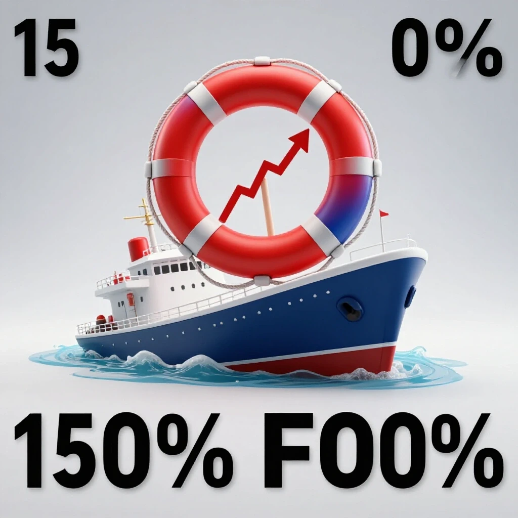 A symbolic image of a sinking ship with a lifebuoy marked by a rising graph line, representing ad budget recovery.