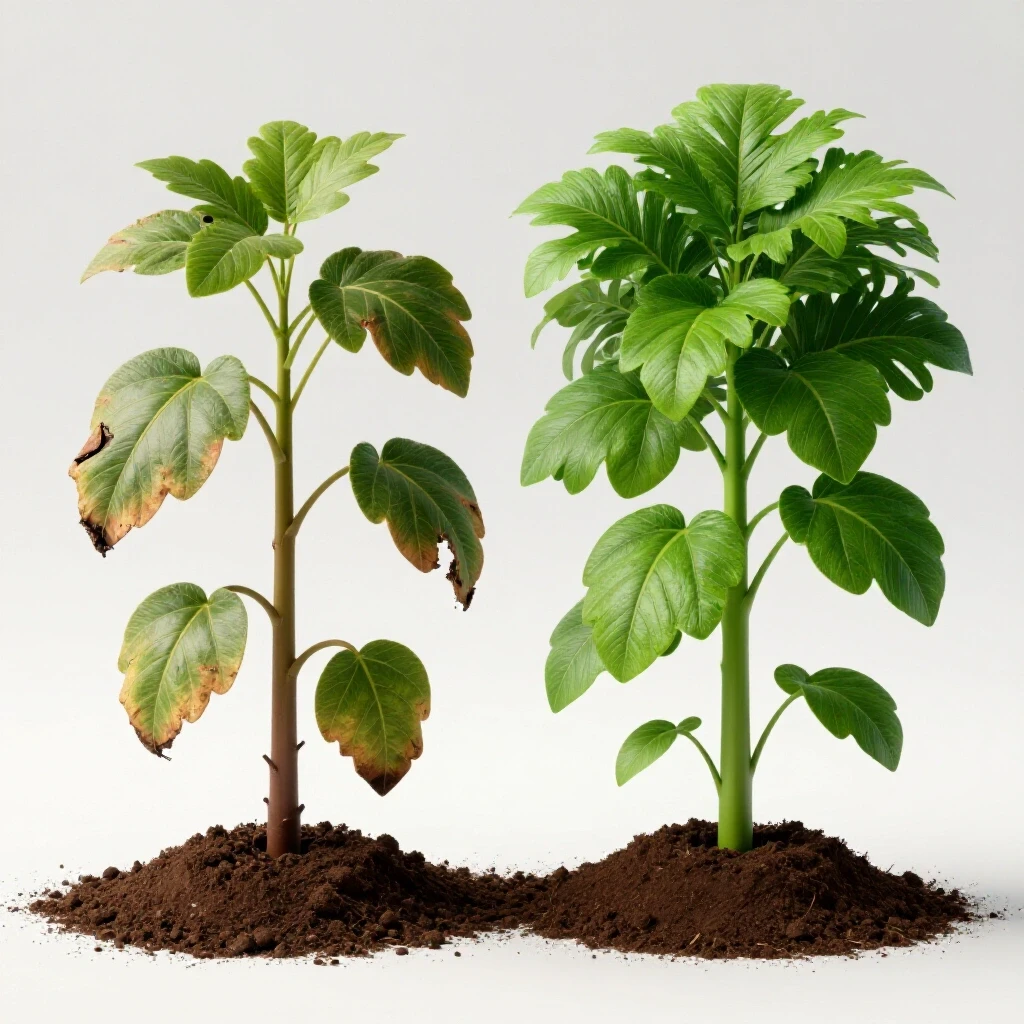 A vibrant image showing a wilting plant transitioning to a healthy plant, symbolizing recovery and audience growth.