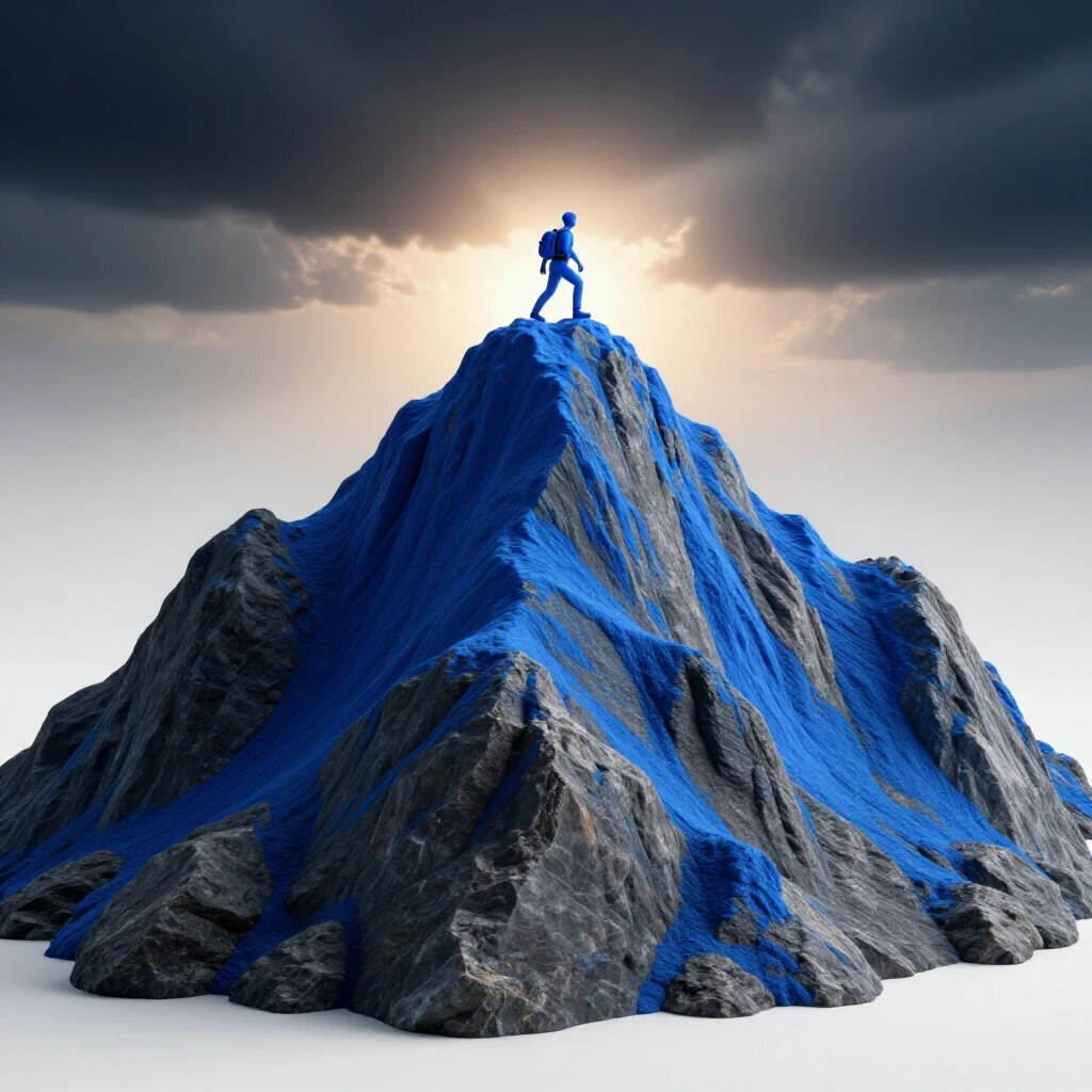 A visual metaphor of a rocky mountain with a bright sunrise, symbolizing recovery and growth on social media.