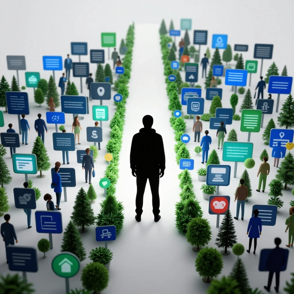 A shadowy figure stands at the edge of a bright social media landscape, representing recovery and growth from a shadow ban.