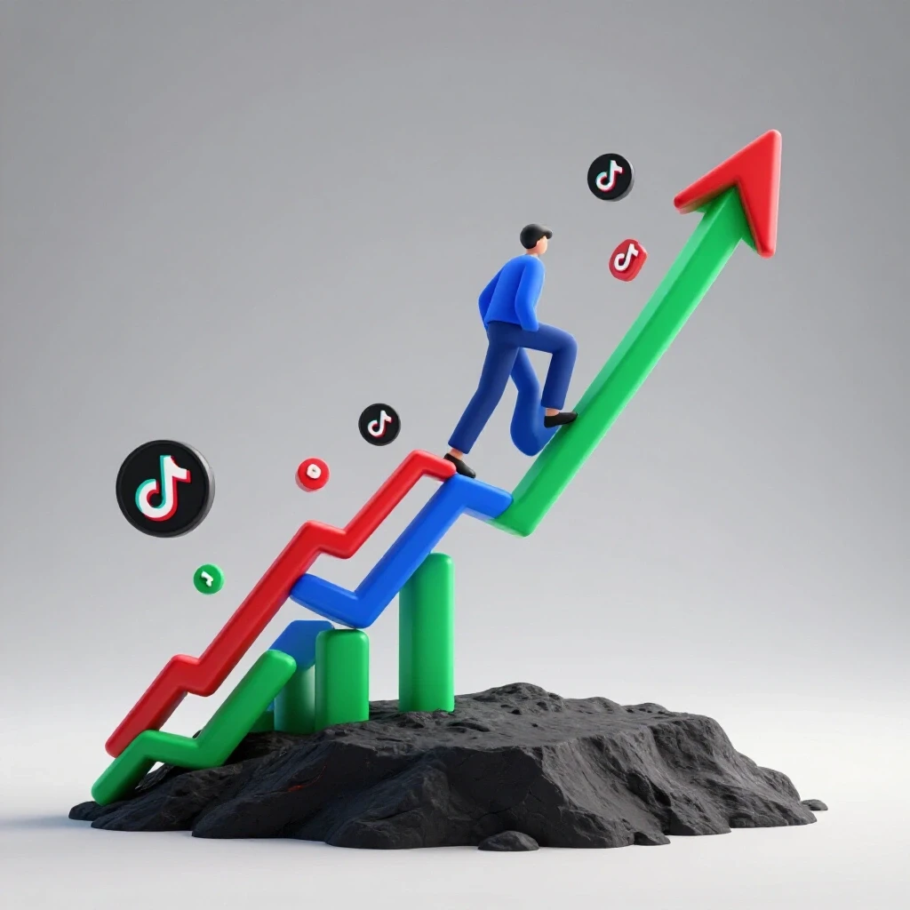 Vibrant upward-moving graph depicting growth and recovery with TikTok icons against a light background.