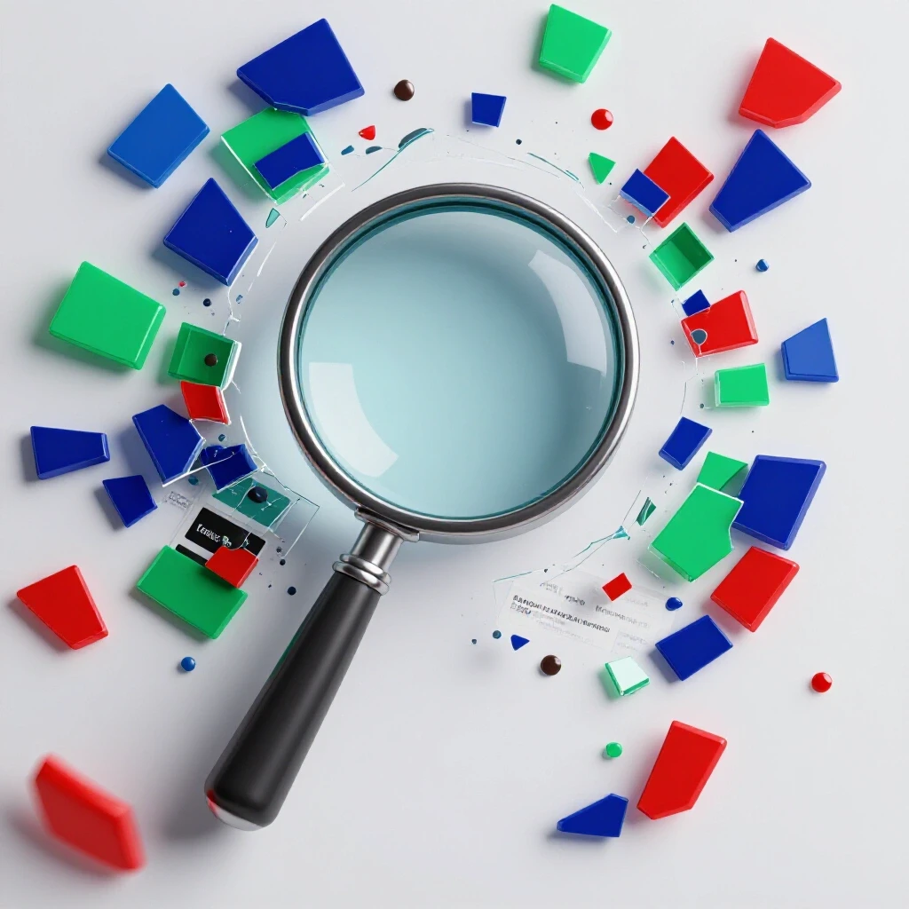 A shattered magnifying glass over a chaotic social media feed with colorful data fragments, symbolizing lost tracking data.