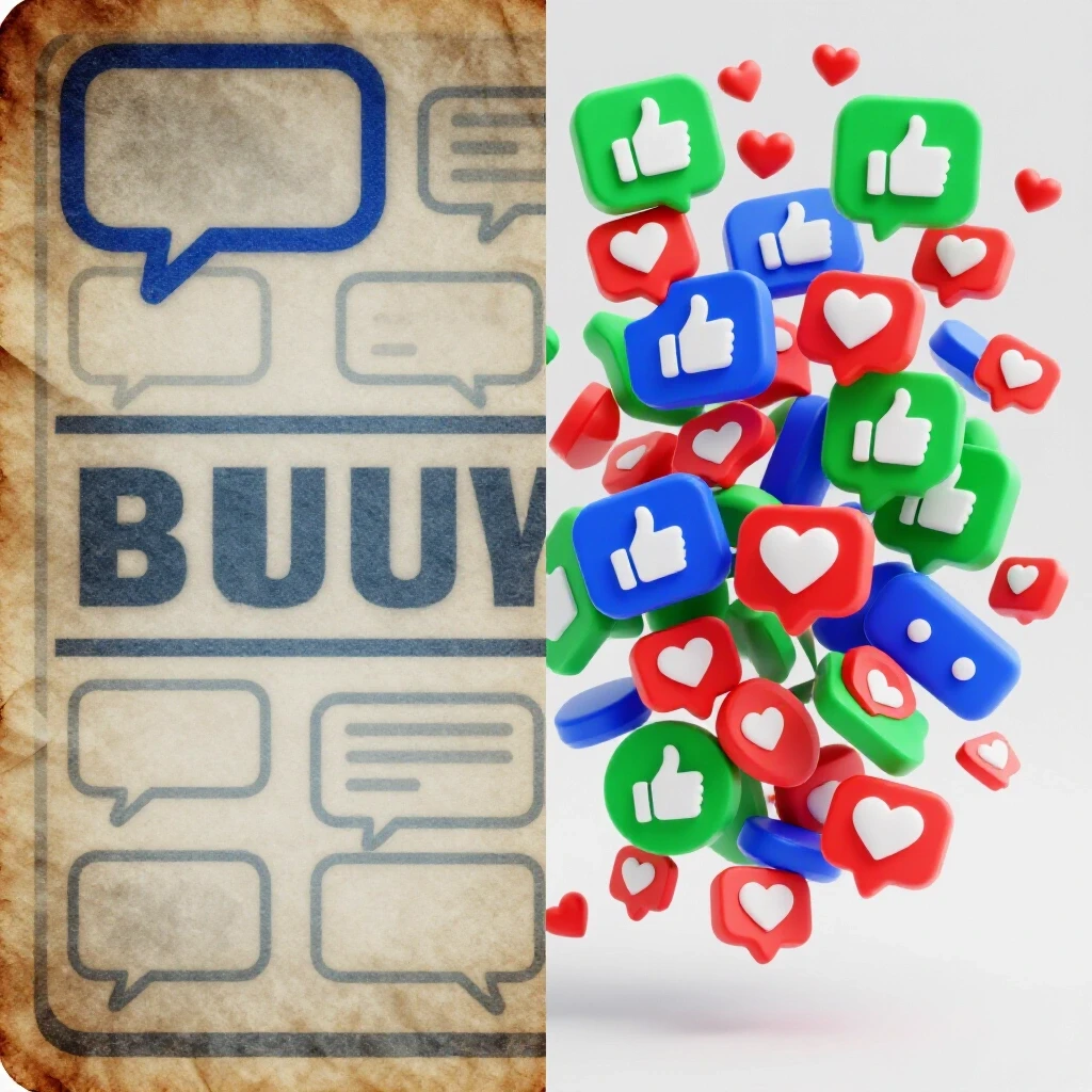 A striking visual contrast of a faded brand on one side and a vibrant, engaging social media presence on the other side.