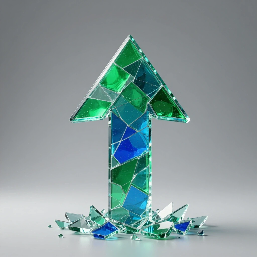 A vibrant glass arrow symbolizing recovery and growth, set against a muted Instagram feed background.