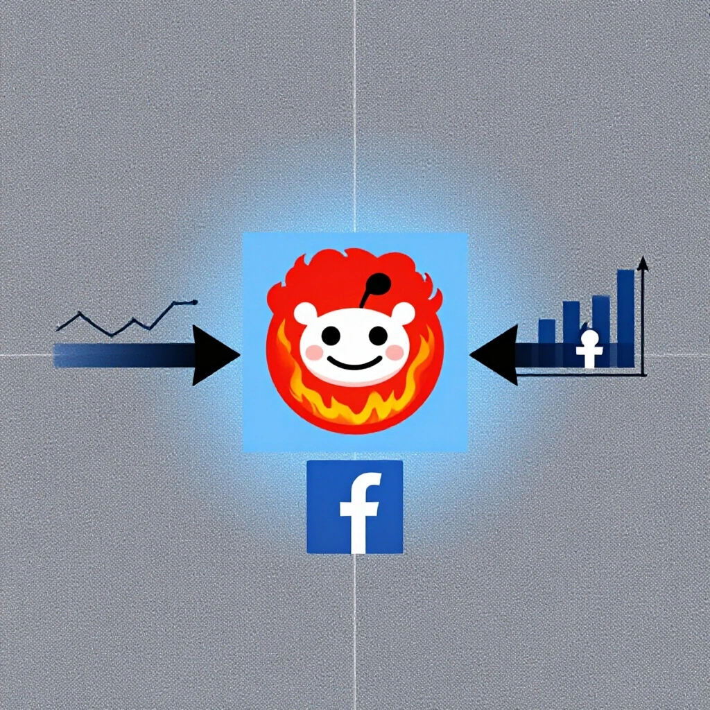 Side-by-side visual comparison of Reddit Ads and Facebook Ads with contrasting logos and backgrounds.