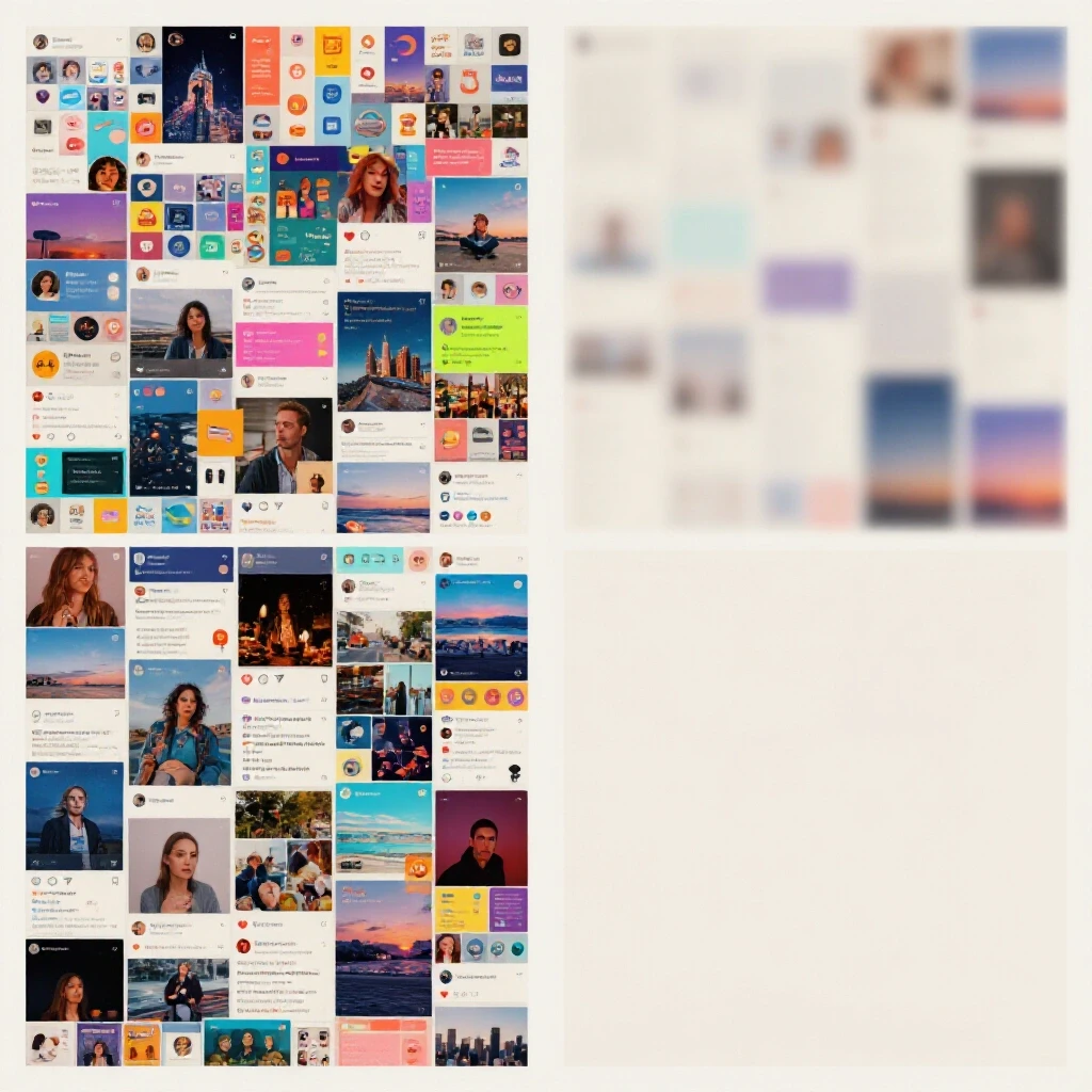 A visual representation contrasting chaotic and minimalist social media feeds to illustrate the impact of post frequency on reach.