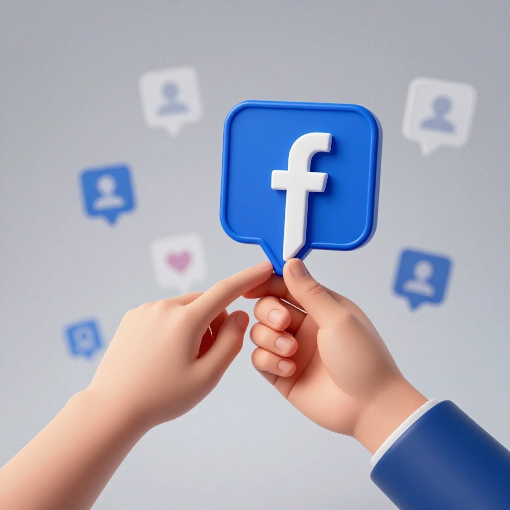 A hand gently pulling away a Facebook notification icon amid smaller friend icons, symbolizing friend removal.
