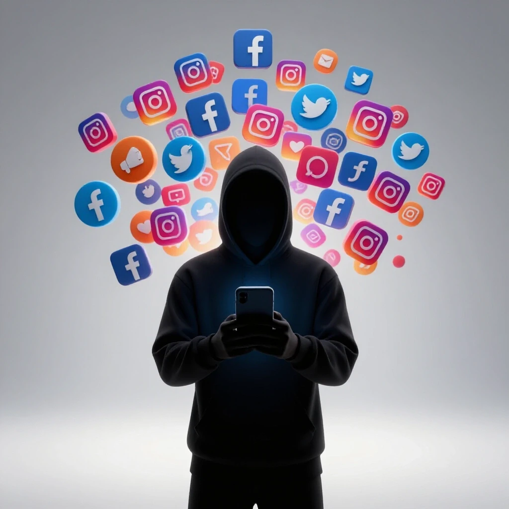 A shadowy figure holding a smartphone is surrounded by bright social media icons, symbolizing a return to engagement.