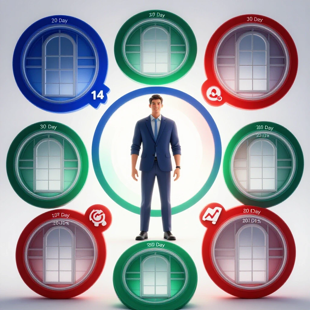 Infographic showcasing a retargeting window comparison with circular designs for different time spans in vibrant colors.