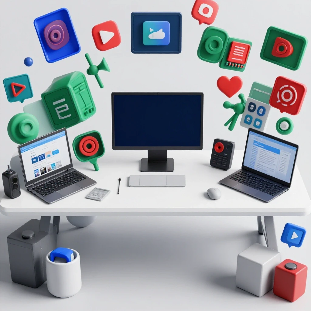 A visual comparison of a chaotic social media tool setup and a streamlined, minimalist workspace.