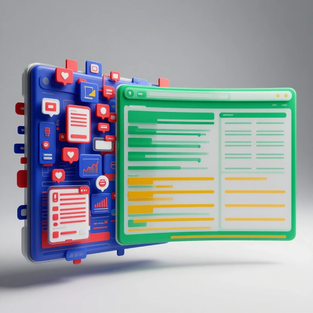 Illustration contrasting a chaotic social media dashboard with a simplified, organized interface, embodying the concept of streamlined services.