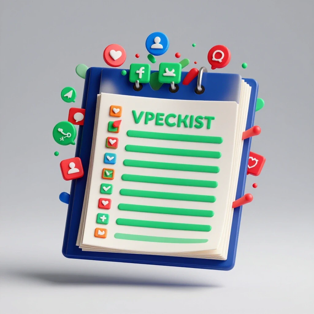 Vibrant 3D-rendered checklist with social media icons, symbolizing a campaign launch process.