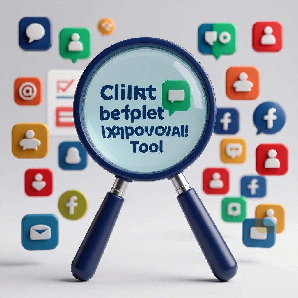 Magnifying glass over colorful social media icons with a checklist background illustrating client approval evaluation.