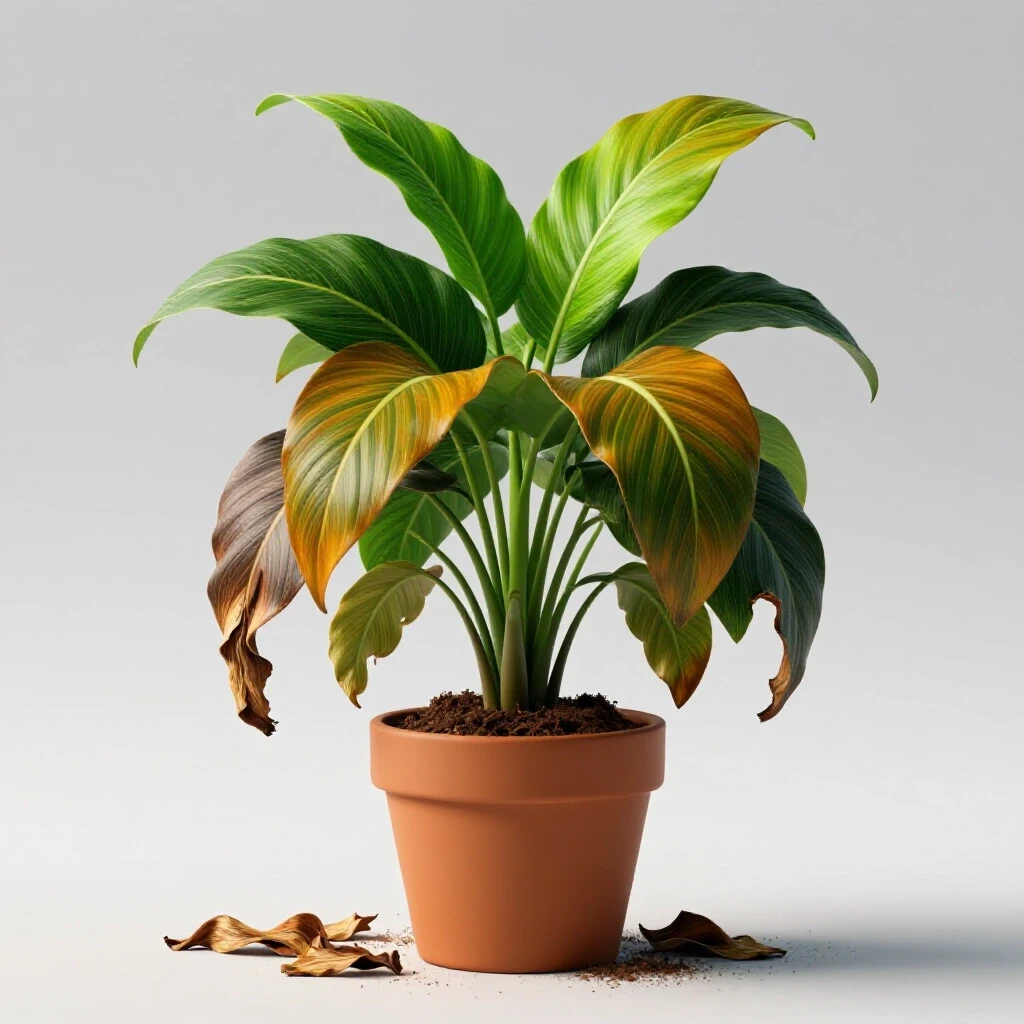 A wilted plant alongside a vibrant new growth, symbolizing recovery and revitalization in a bright setting.